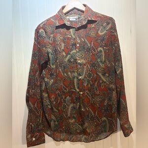 Zara Men's Medium Paisley Button Down Shirt - Rust/teal/yellow EUC